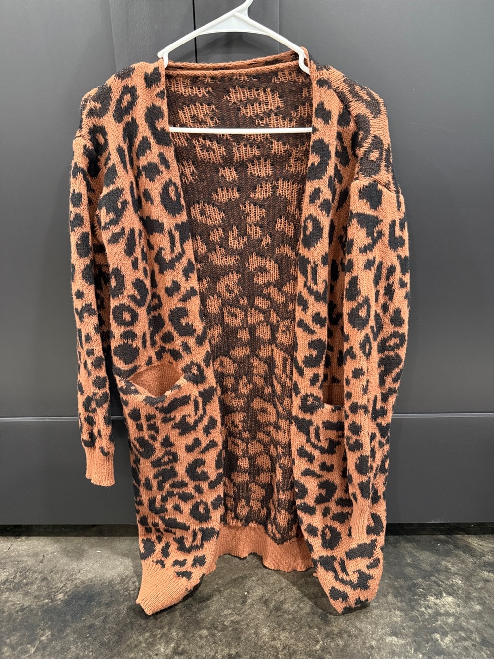 SHEIN Leopard Print Open-Front Cardigan - Rust & Black